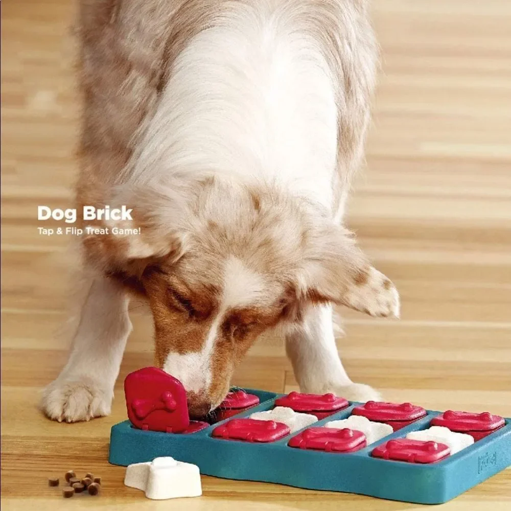 Dog Brick Tap and Flip Treat Puzzle Game Box Dog Toy New